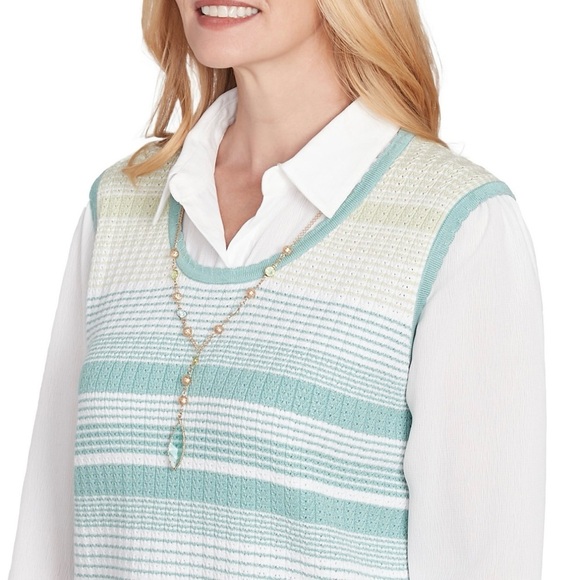 NWT Alfred Dunner Women's Striped Vest Two In One Sweater With Necklace Size M - Picture 3 of 12